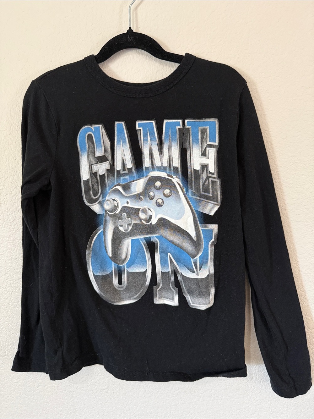 GAP Kids Black Long Sleeve Tee with Blue & Silver Game Controller Graphic